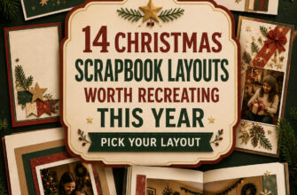 Cover for 14 Christmas scrapbook layouts featuring varied holiday photo page compositions.