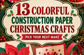 Cover for 13 colorful construction paper Christmas crafts and holiday project ideas.
