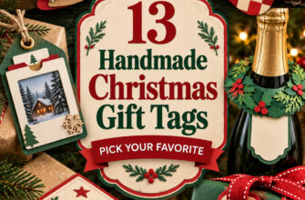 Cover for 13 handmade Christmas gift tag ideas featuring several different paper constructions.