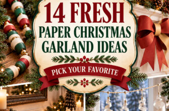 Pinterest-style cover for 14 paper Christmas garland ideas featuring varied handmade holiday strands.