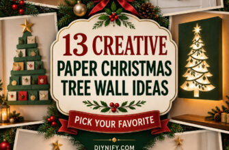 Cover for 13 paper Christmas tree wall ideas featuring varied handmade small-space wall decorations.