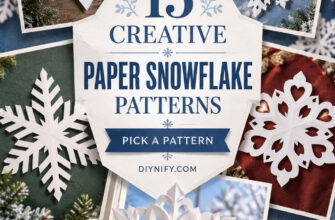 Pinterest-style cover for 15 paper snowflake pattern ideas with classic and creative cut designs.