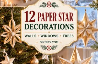 Cover for 12 paper star decorations for walls, windows and trees.