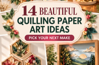 Cover for 14 quilling paper art ideas featuring varied handmade decor projects.