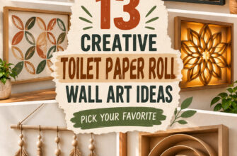 Cover for 13 toilet paper roll wall art ideas featuring varied recycled cardboard decor projects.