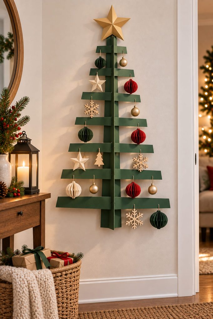 Horizontal cardstock branches slot-fitted into a reinforced vertical spine to form a rigid wall tree.