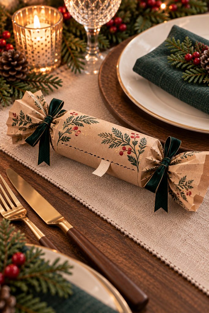 Quiet paper cracker favor with a visible pull tab and controlled tear strip.