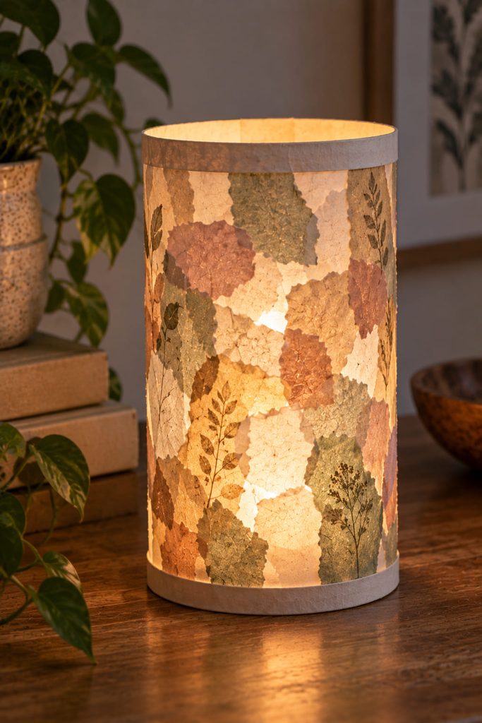 Translucent torn-paper lantern sleeve glowing around a removable battery-powered LED light.