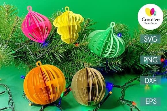 3D Ball Christmas Ornament Template Bundle
