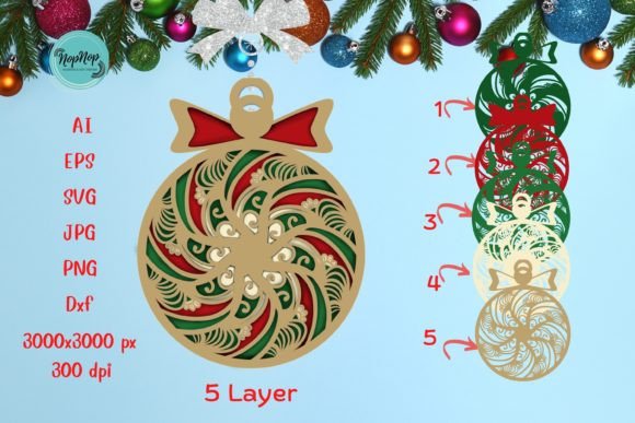 Hand-Drawn Christmas Ornament Template Bauble Set