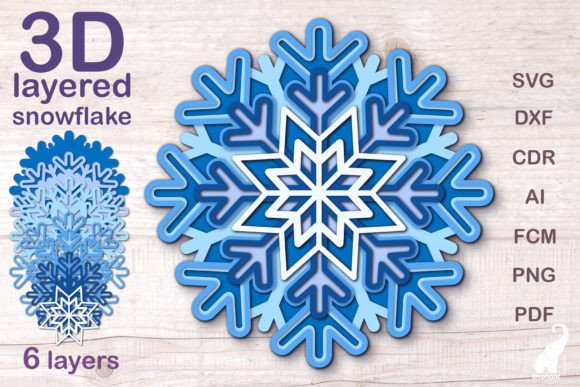 3D Christmas Snowflake SVG Layered Art