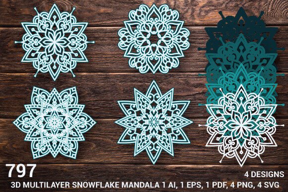 Mandala Snowflake SVG Layered Art