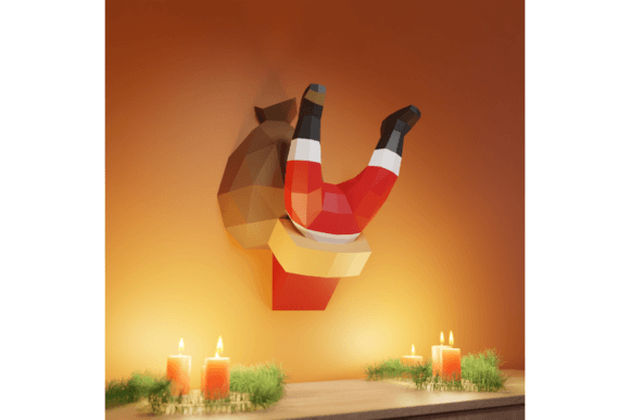 3D Papercraft Stuck Santa SVG in Chimney