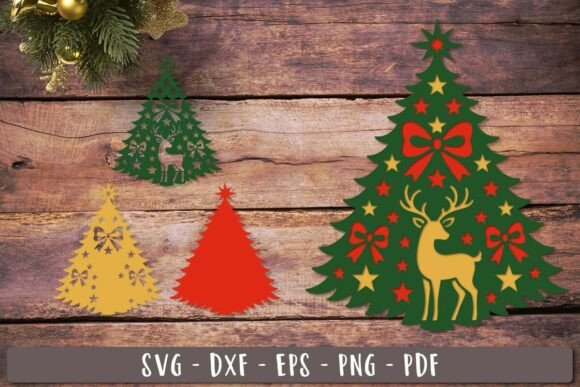 Reindeer Christmas Tree SVG Layered Scene