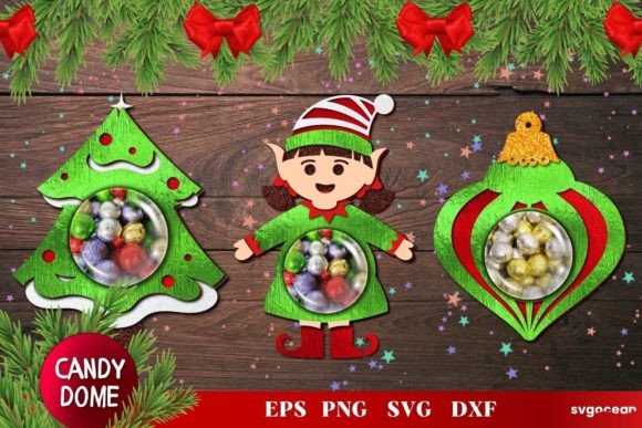 Candy Dome Christmas Ornament Template SVG Trio