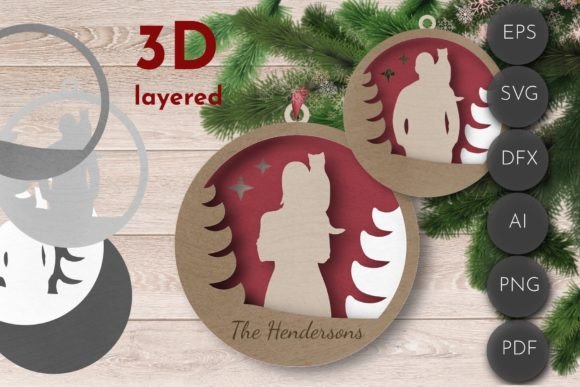 Cat Family Xmas Ornament SVG Laser Keepsake