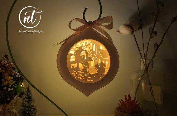 Squirrel Arabesque Xmas Ornament SVG Lantern
