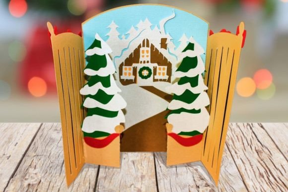 Snowy Gate Christmas Pop Up Card SVG Scene