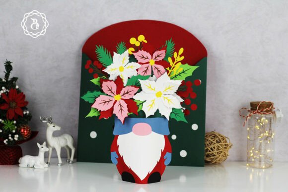 Gnome Bouquet Christmas Pop Up Card Svg Display