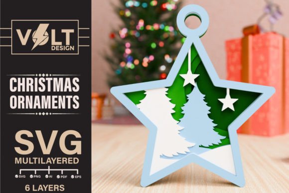 3D SVG Christmas Ornament Template Multilayered
