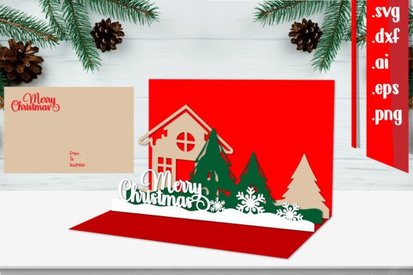 Village Christmas Pop Up Card SVG Scene