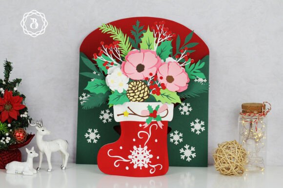 Stocking Christmas Pop Up Card SVG Floral Box