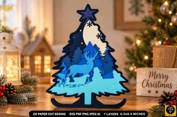 Winter Scene Xmas Tree SVG Paper Ornament