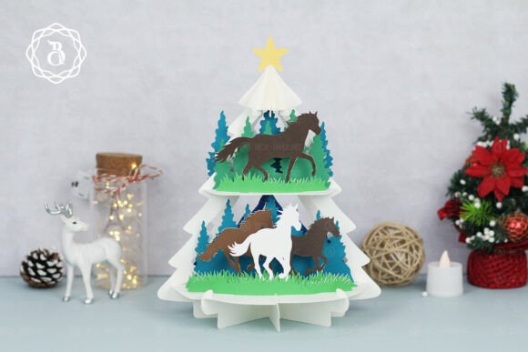 Layered Horse Scene Xmas Tree SVG Papercraft