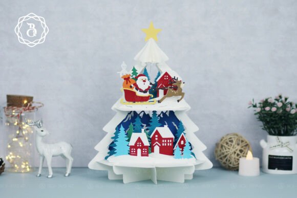 Santa Sleigh Christmas Tree SVG Display