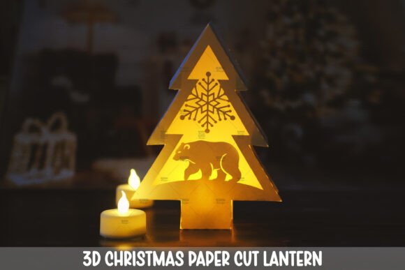 Glowing Bear Lantern Xmas Tree SVG Design