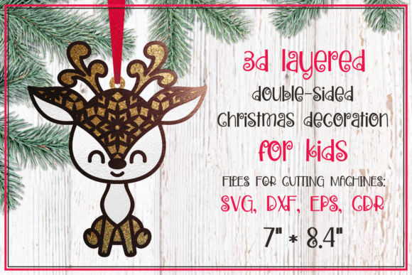 Cute Deer Xmas Ornament SVG Layered Craft