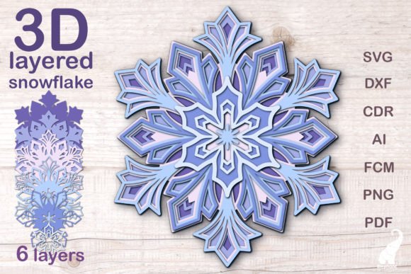 6-Layer Snowflake SVG Ornament Design