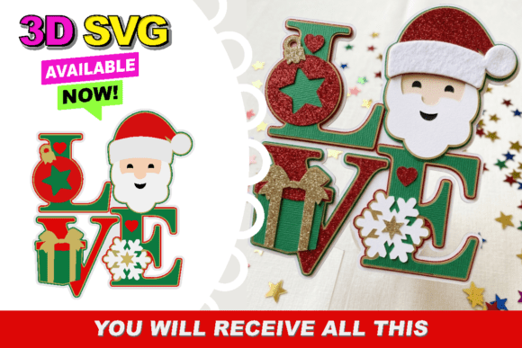 Festive Santa Claus SVG Love Cake Topper
