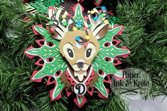 Reindeer 3D Christmas Ornament Template Papercut