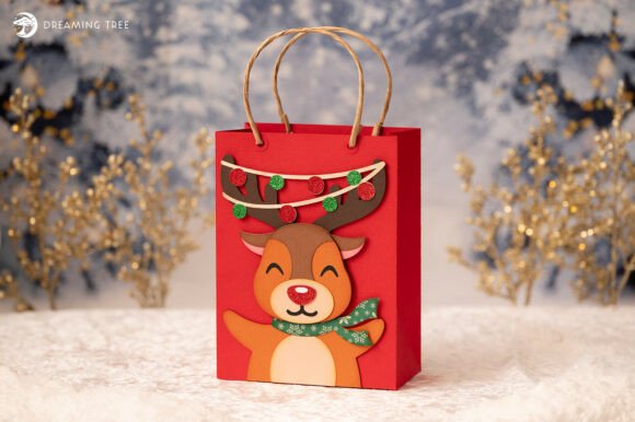 Festive Reindeer Christmas Svg Gift Bag