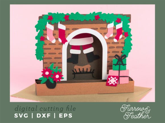 Santa In Chimney Christmas Svg Card