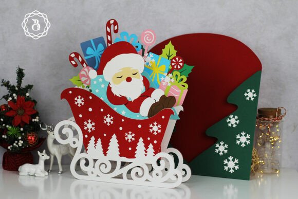 Santa Sleigh Christmas Pop Up Card Svg Display