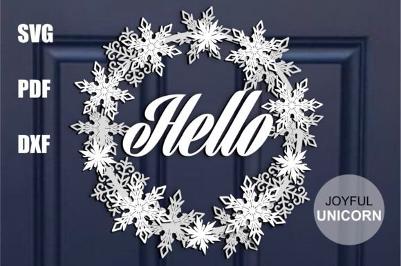 Round Wreath Snowflake SVG Hello Sign